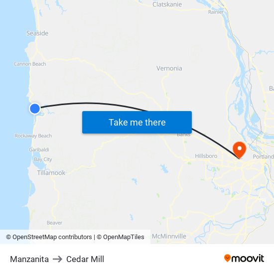 Manzanita to Cedar Mill map