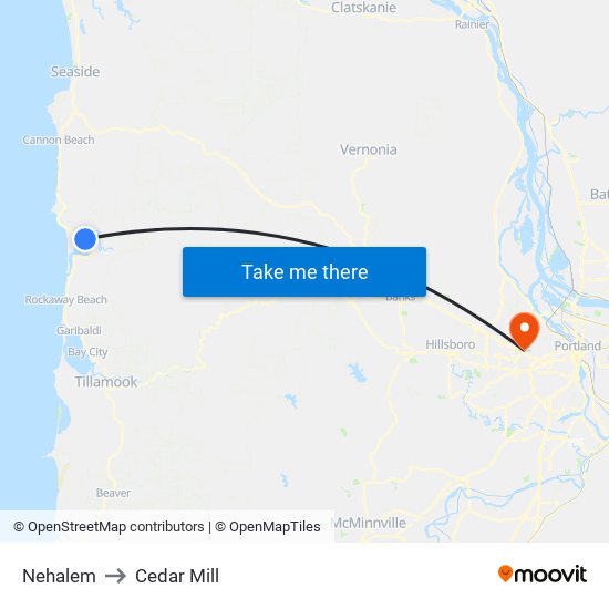 Nehalem to Cedar Mill map