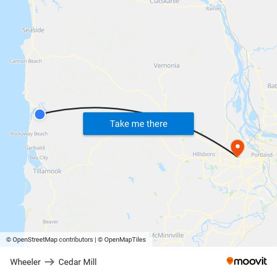 Wheeler to Cedar Mill map