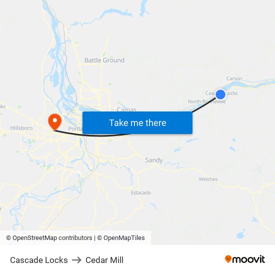 Cascade Locks to Cedar Mill map