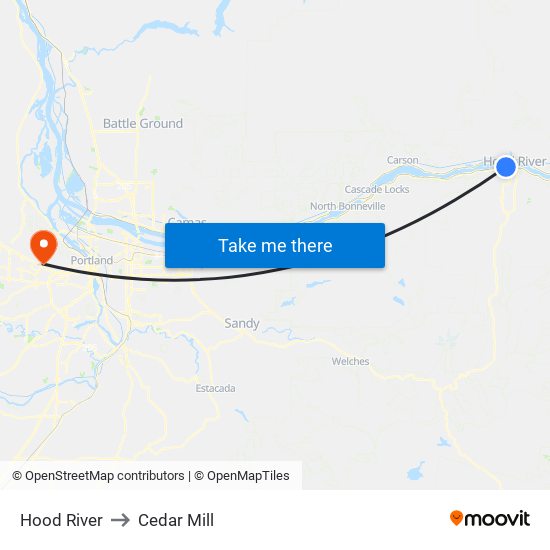 Hood River to Cedar Mill map