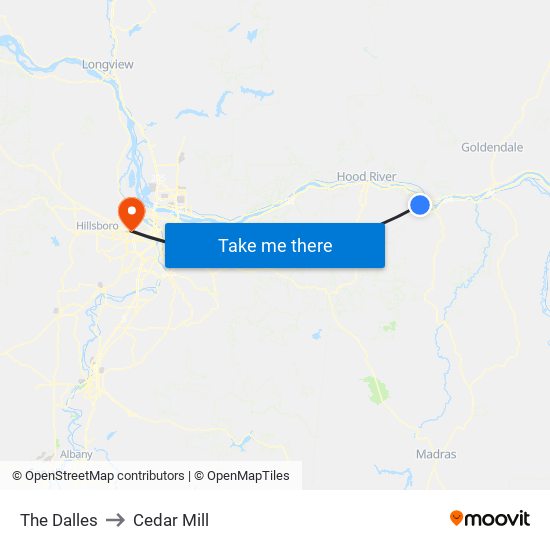 The Dalles to Cedar Mill map