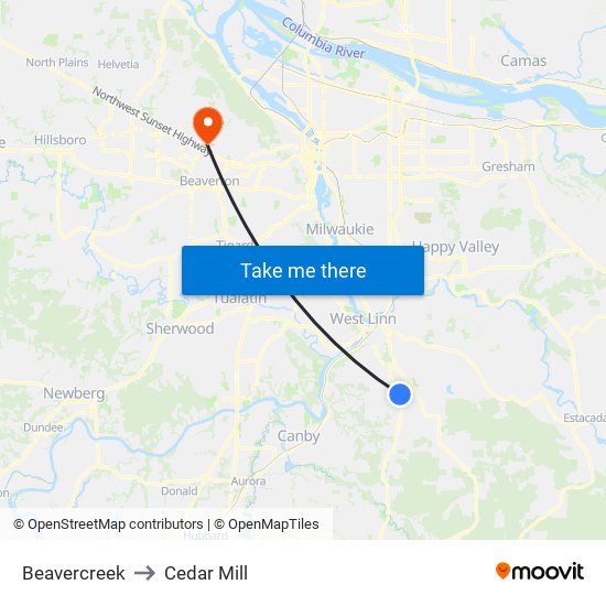 Beavercreek to Cedar Mill map