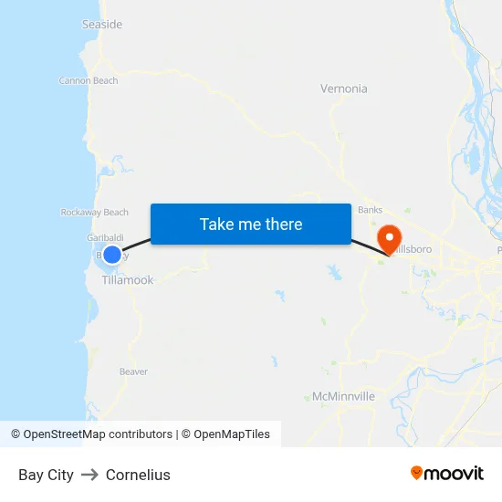 Bay City to Cornelius map