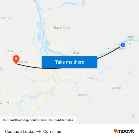Cascade Locks to Cornelius map
