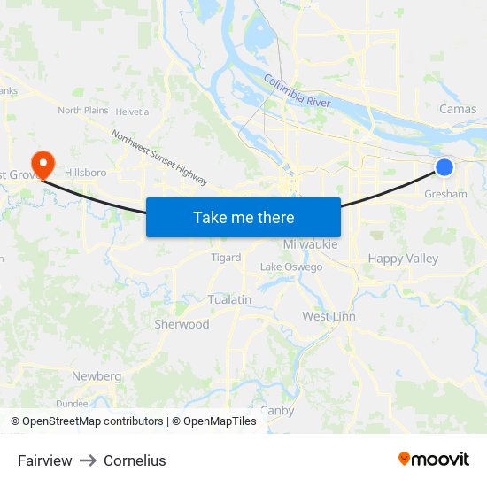 Fairview to Cornelius map