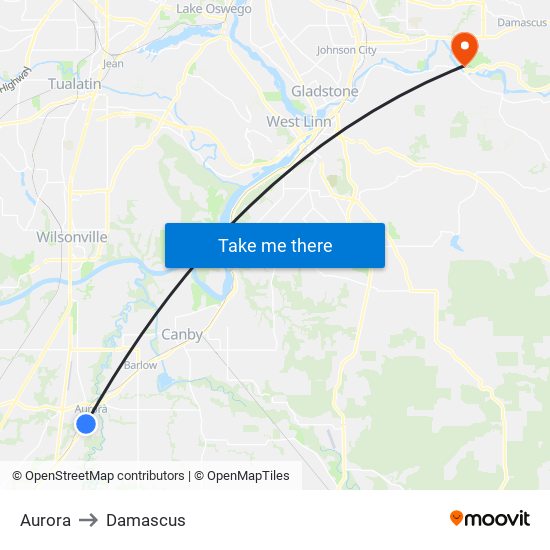 Aurora to Damascus map