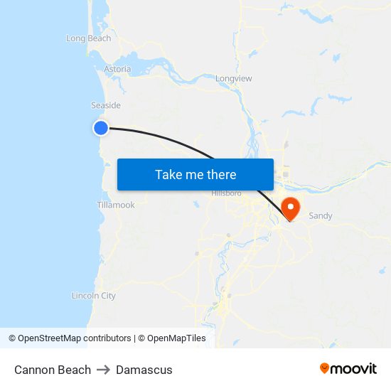Cannon Beach to Damascus map