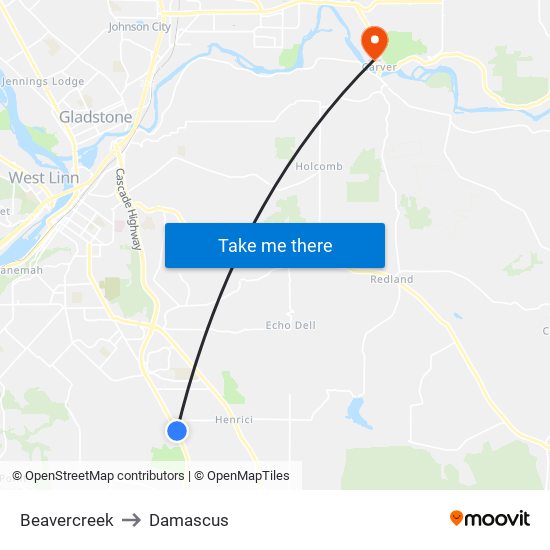 Beavercreek to Damascus map