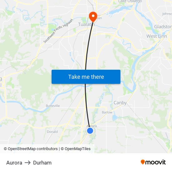 Aurora to Durham map