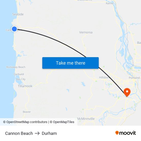 Cannon Beach to Durham map