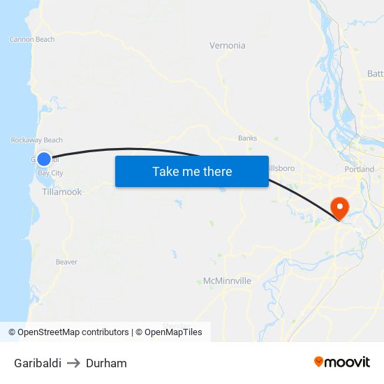 Garibaldi to Durham map