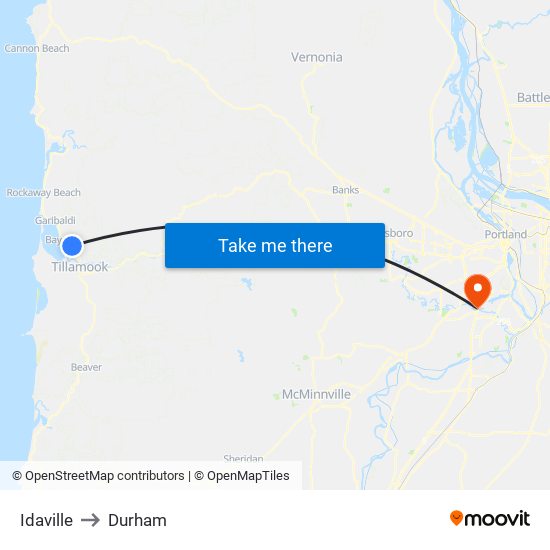 Idaville to Durham map
