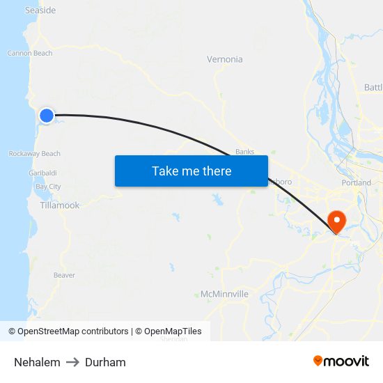 Nehalem to Durham map