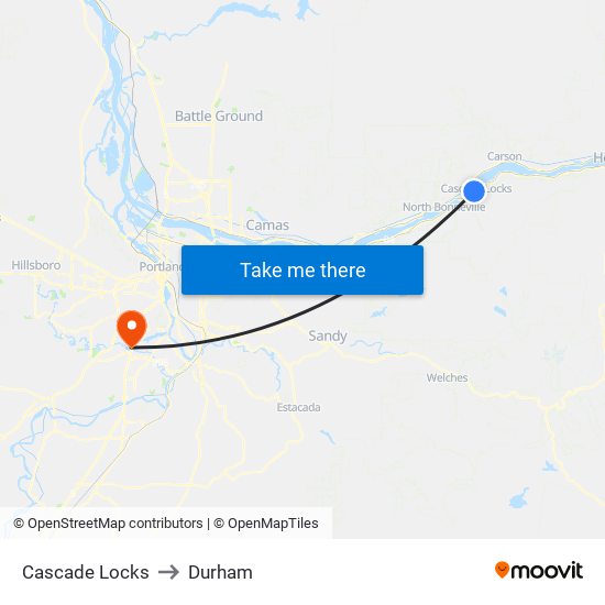 Cascade Locks to Durham map
