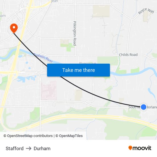 Stafford to Durham map