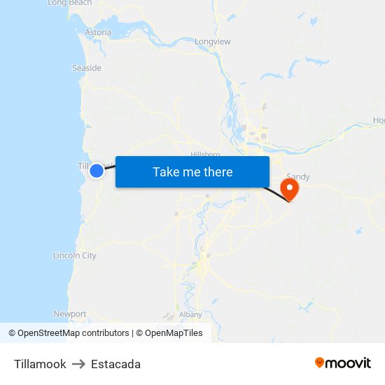 Tillamook to Estacada map