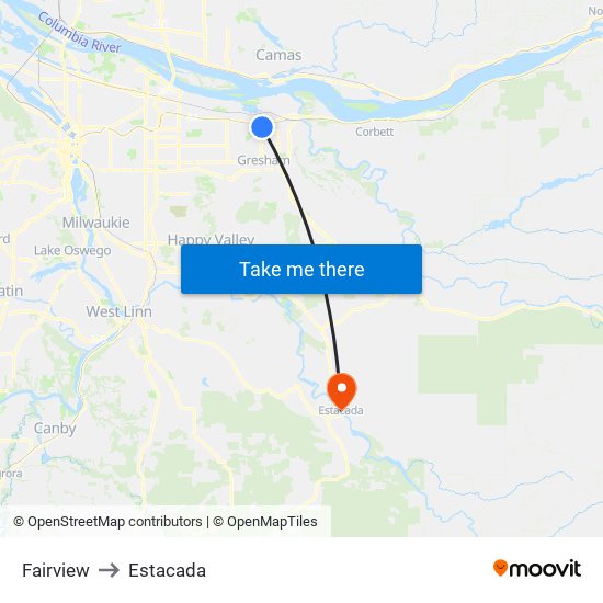 Fairview to Estacada map