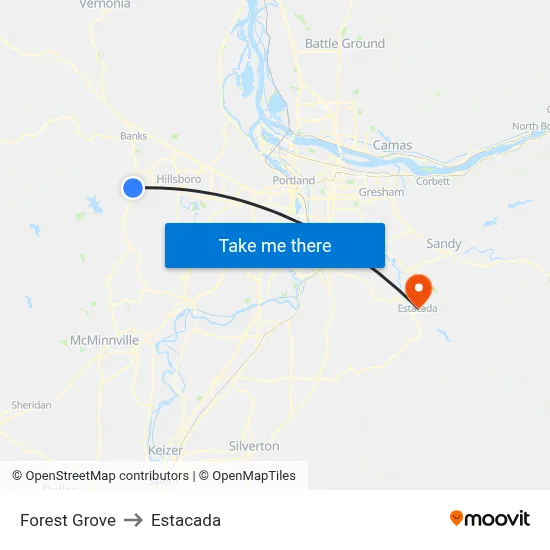Forest Grove to Estacada map