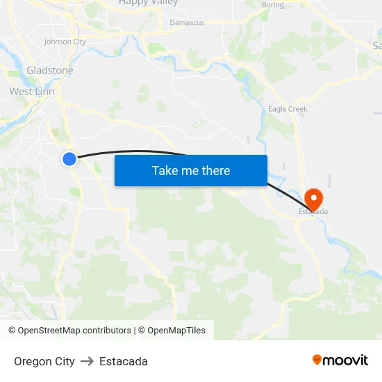 Oregon City to Estacada map