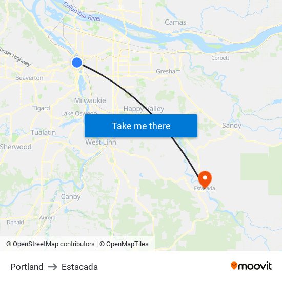 Portland to Estacada map