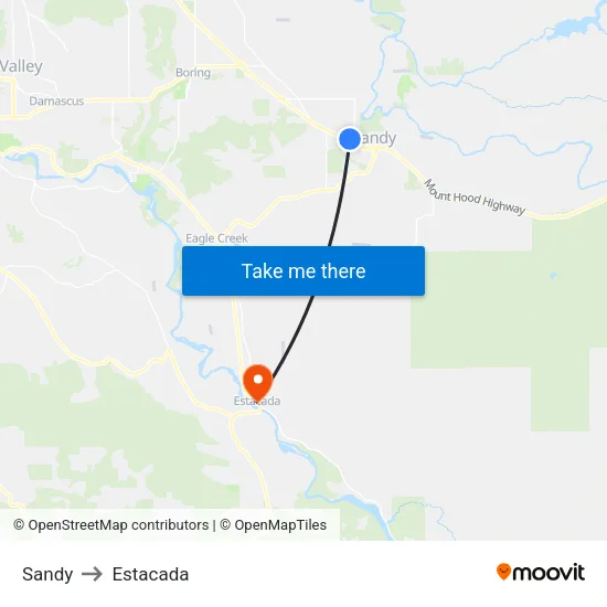 Sandy to Estacada map