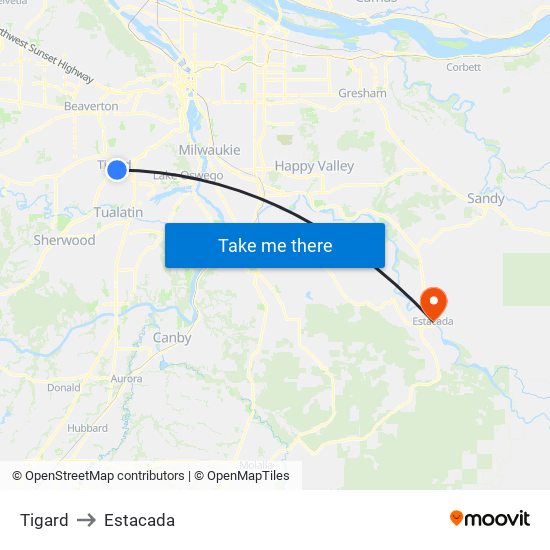 Tigard to Estacada map