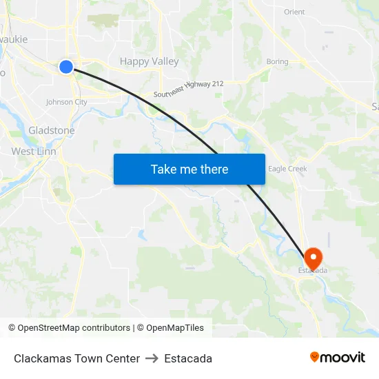 Clackamas Town Center to Estacada map