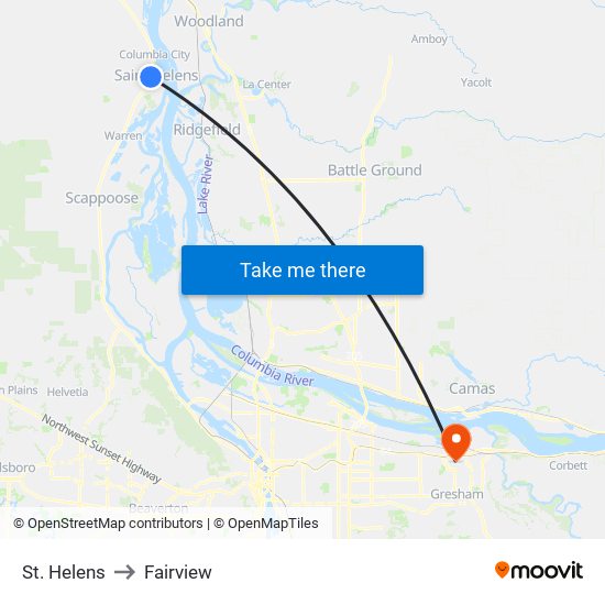 St. Helens to Fairview map