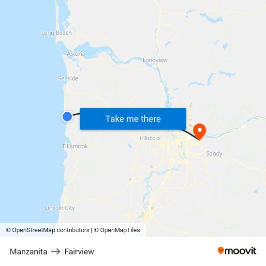 Manzanita to Fairview map
