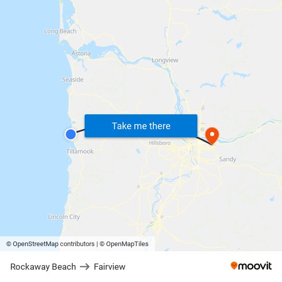 Rockaway Beach to Fairview map