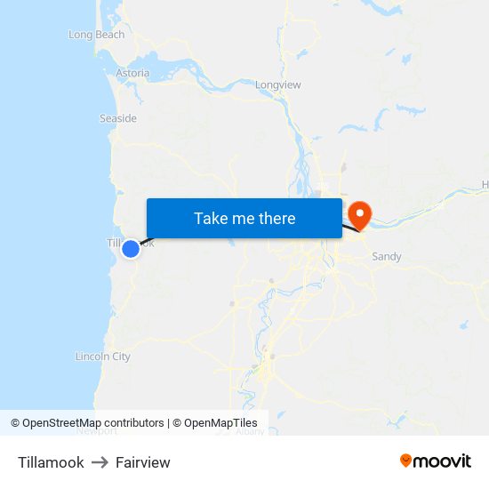 Tillamook to Fairview map