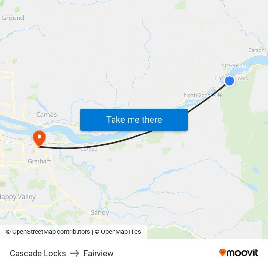Cascade Locks to Fairview map