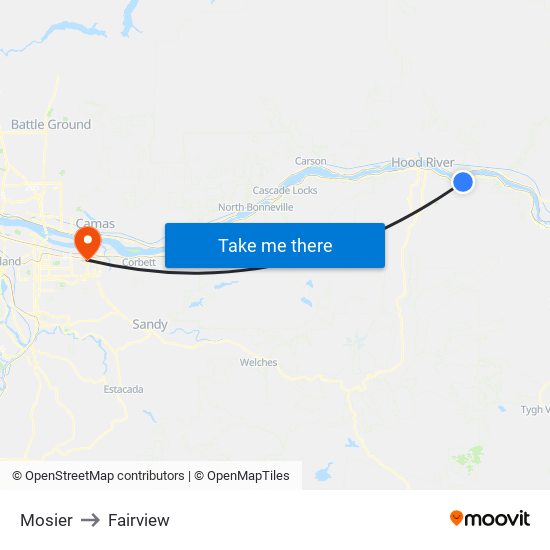 Mosier to Fairview map