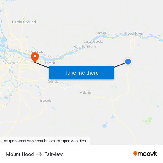 Mount Hood to Fairview map