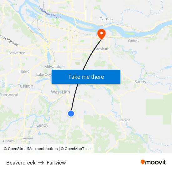 Beavercreek to Fairview map