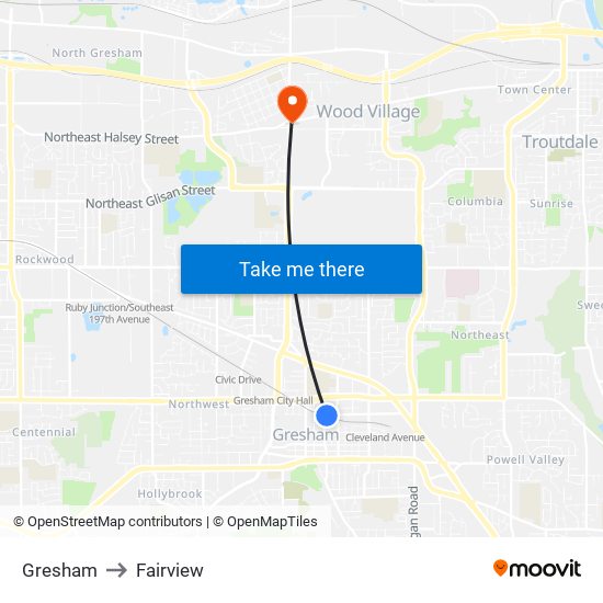 Gresham to Fairview map