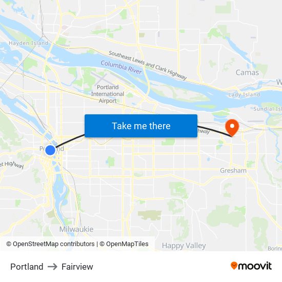 Portland to Fairview map