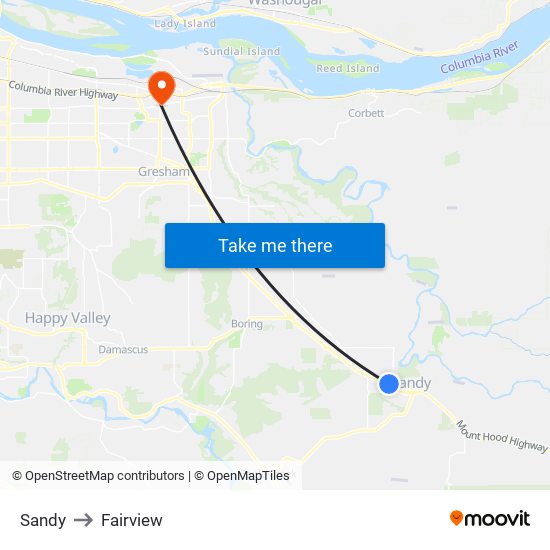 Sandy to Fairview map