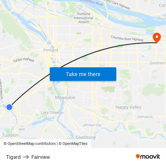 Tigard to Fairview map