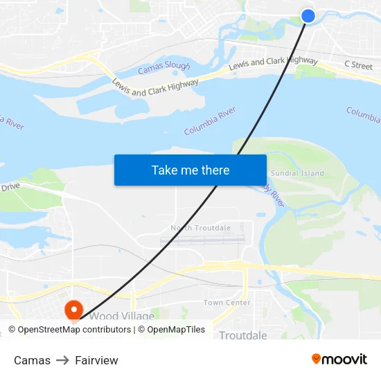 Camas to Fairview map