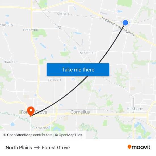 North Plains to Forest Grove map