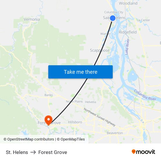 St. Helens to Forest Grove map