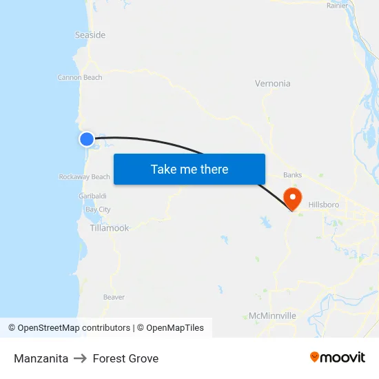 Manzanita to Forest Grove map