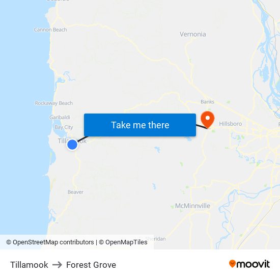 Tillamook to Forest Grove map