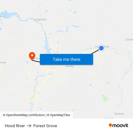Hood River to Forest Grove map