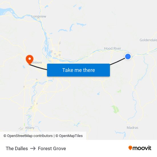 The Dalles to Forest Grove map