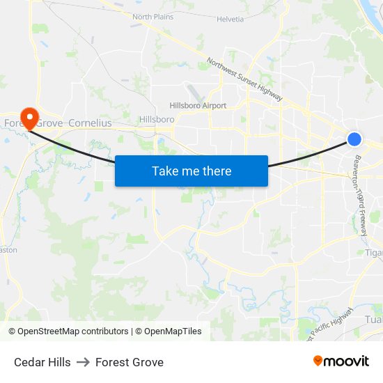 Cedar Hills to Forest Grove map