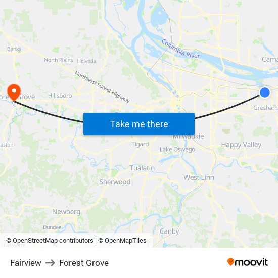 Fairview to Forest Grove map