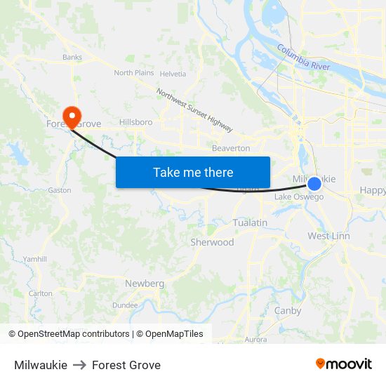 Milwaukie to Forest Grove map